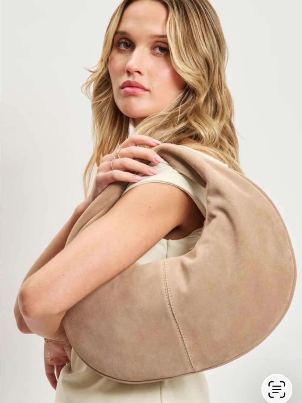 Moda luxe Farrah style Suede Hobo Bag - tan NWT